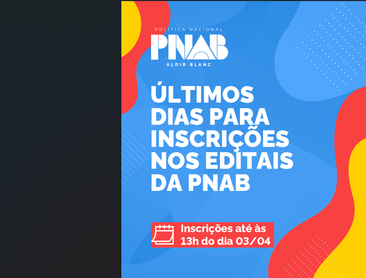 O material de projetos, espaços, ambientes e iniciativas artístico culturais dos municípios interessados em disputar a Política Nacional Aldir Blanc deve ser enviado até as 13h