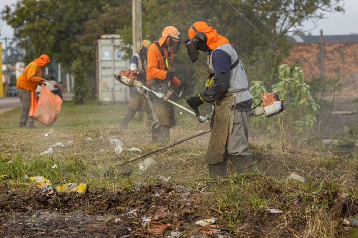 Foram 80 mil metros quadrados de roçado, seis quilômetros de pintura de meio-fio, três de raspagem e retiradas 38 cargas de entulho e sedimentos