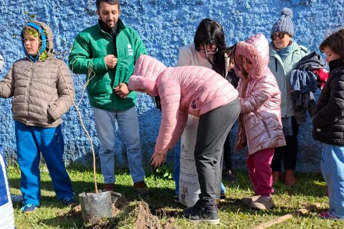 EMEF Almirante Raphael Brusque e a Secretaria de Qualidade Ambiental realizaram o plantio de árvores em todo o redor da localidade