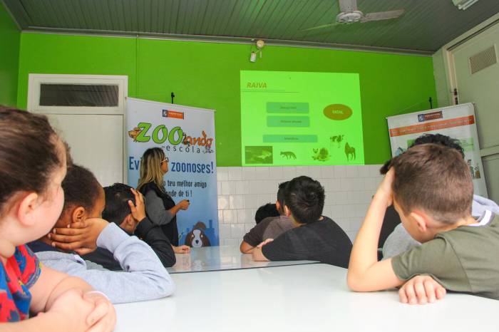 Atividade educativa na Emef Nossa Senhora das Dores reforçou a importância de vacinar animais domésticos anualmente