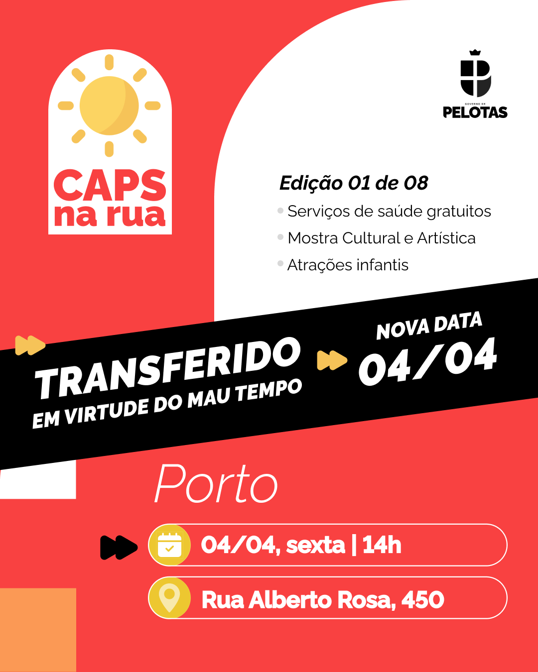 Evento itinerante que teria início nesta sexta-feira (28) em frente ao Caps Porto é remarcado para o dia 4 de abril no mesmo local