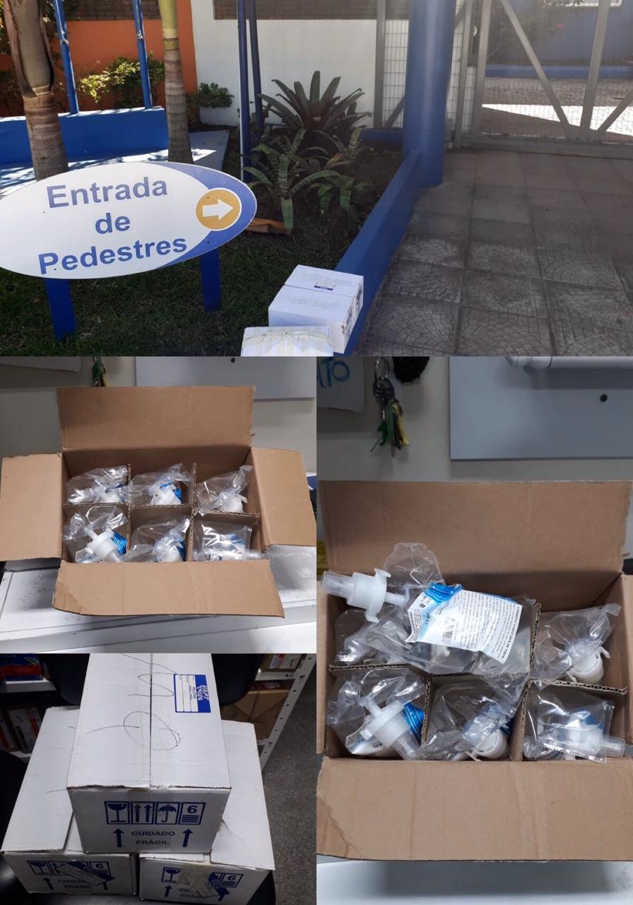 A escola doou material que deixaria de ser utilizado por causa da quarentena