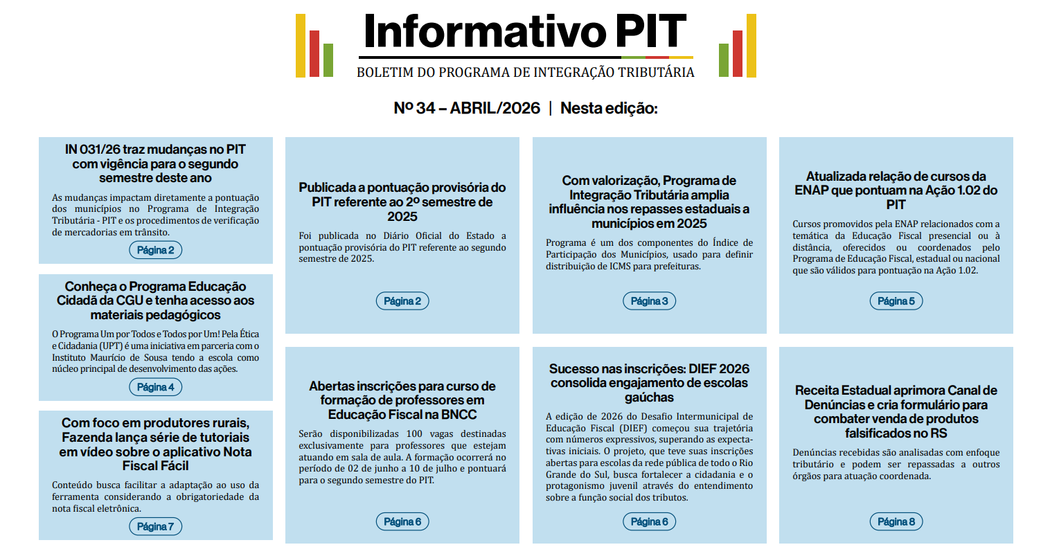 Boletim da Receita Estadual busca divulgar informações acerca de ações fiscais