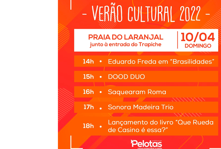 As apresentações artísticas vão ocorrer sexta-feira à noite no Laranjal Praia Clube. Sábado e domingo, das 14 às 19h, serão junto ao Trapiche no Valverde. Entrada será gratuita
