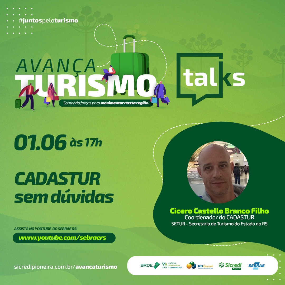 Ação virtual faz parte do programa Avança Turismo e vai ser transmitido ao vivo no YouTube do Sebrae RS