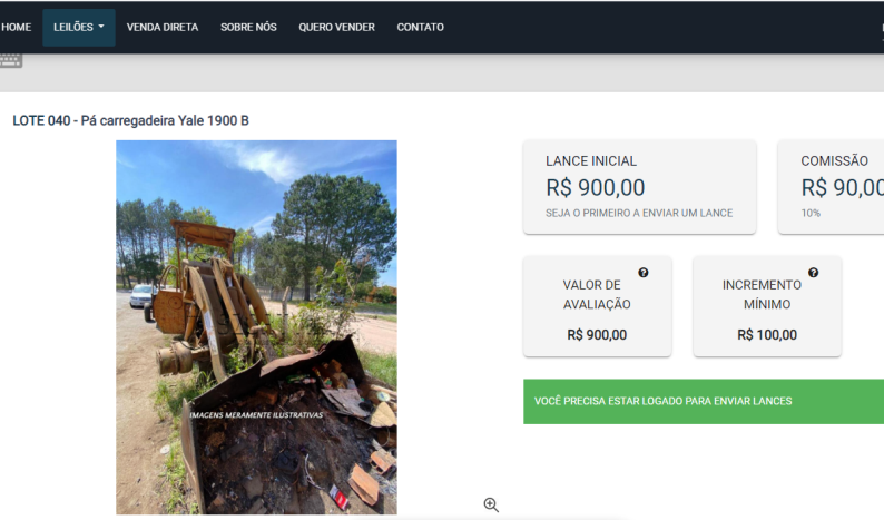 Lotes incluem veículos, eletros, retroescavadeira e usina de asfalto; visitação ocorre até a véspera, dia 11
