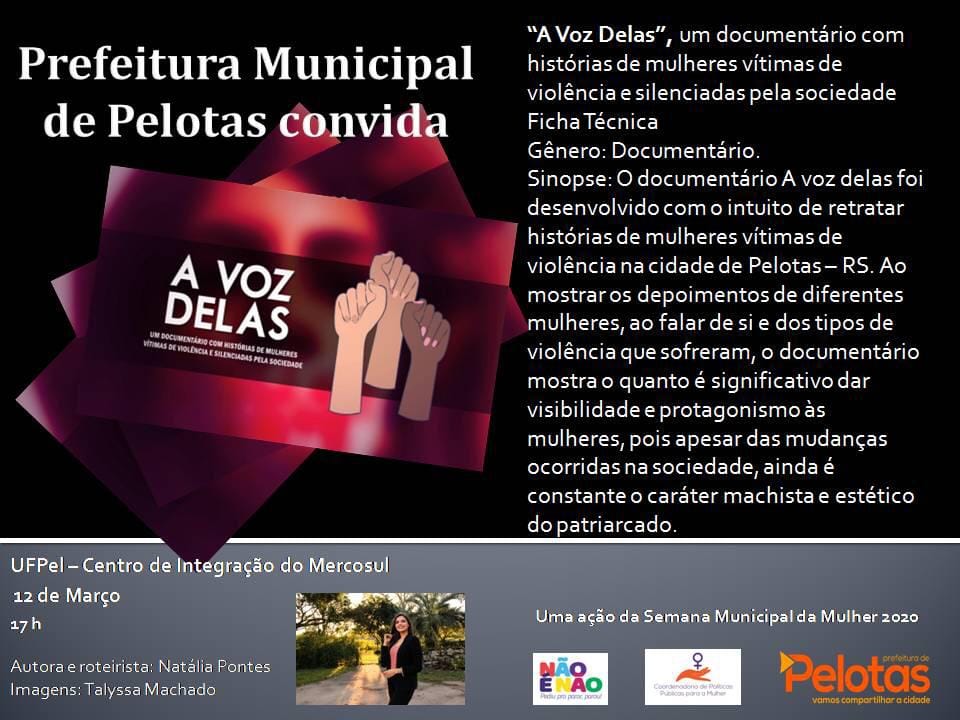 'A Voz Delas' é um filme sobre mulheres vítimas de violência em Pelotas
