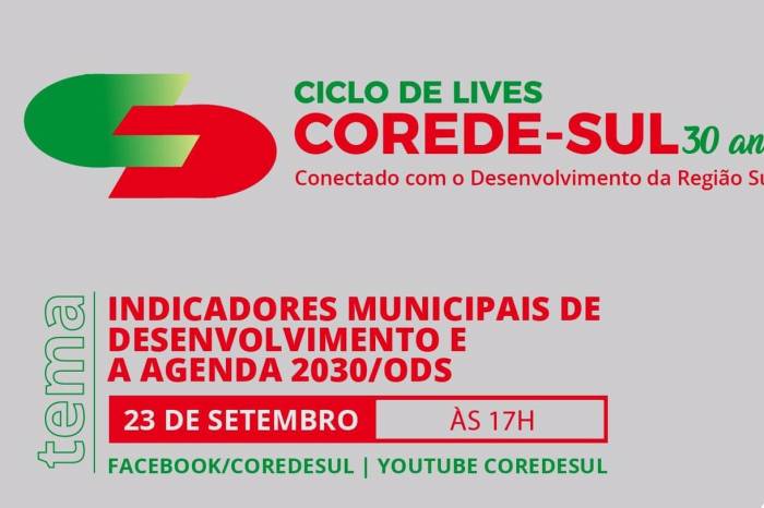 O evento online ocorre nesta quinta, dentro do Ciclo de Lives do Corede-Sul