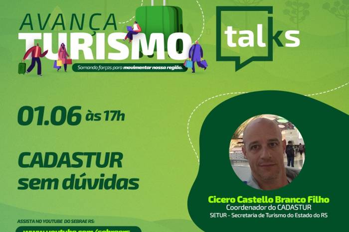 Ação virtual faz parte do programa Avança Turismo e vai ser transmitido ao vivo no YouTube do Sebrae RS