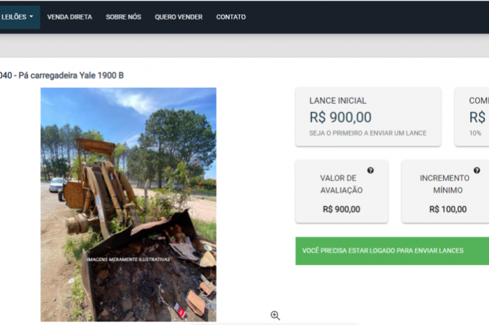 Lotes incluem veículos, eletros, retroescavadeira e usina de asfalto; visitação ocorre até a véspera, dia 11