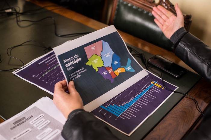 Mapa de contágio foi apresentado nesta quinta-feira (4) pela prefeita Paula em coletiva on-line