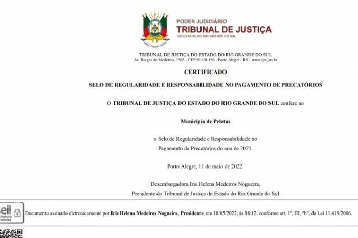 Judiciário concedeu ao Município mais um Selo de Regularidade e Responsabilidade no pagamento de precatórios