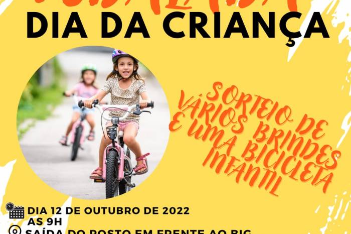 Dia 12, criançada é esperada no passeio ciclístico de oito quilômetros. Haverá sorteio de brindes e de uma bicicleta infantil