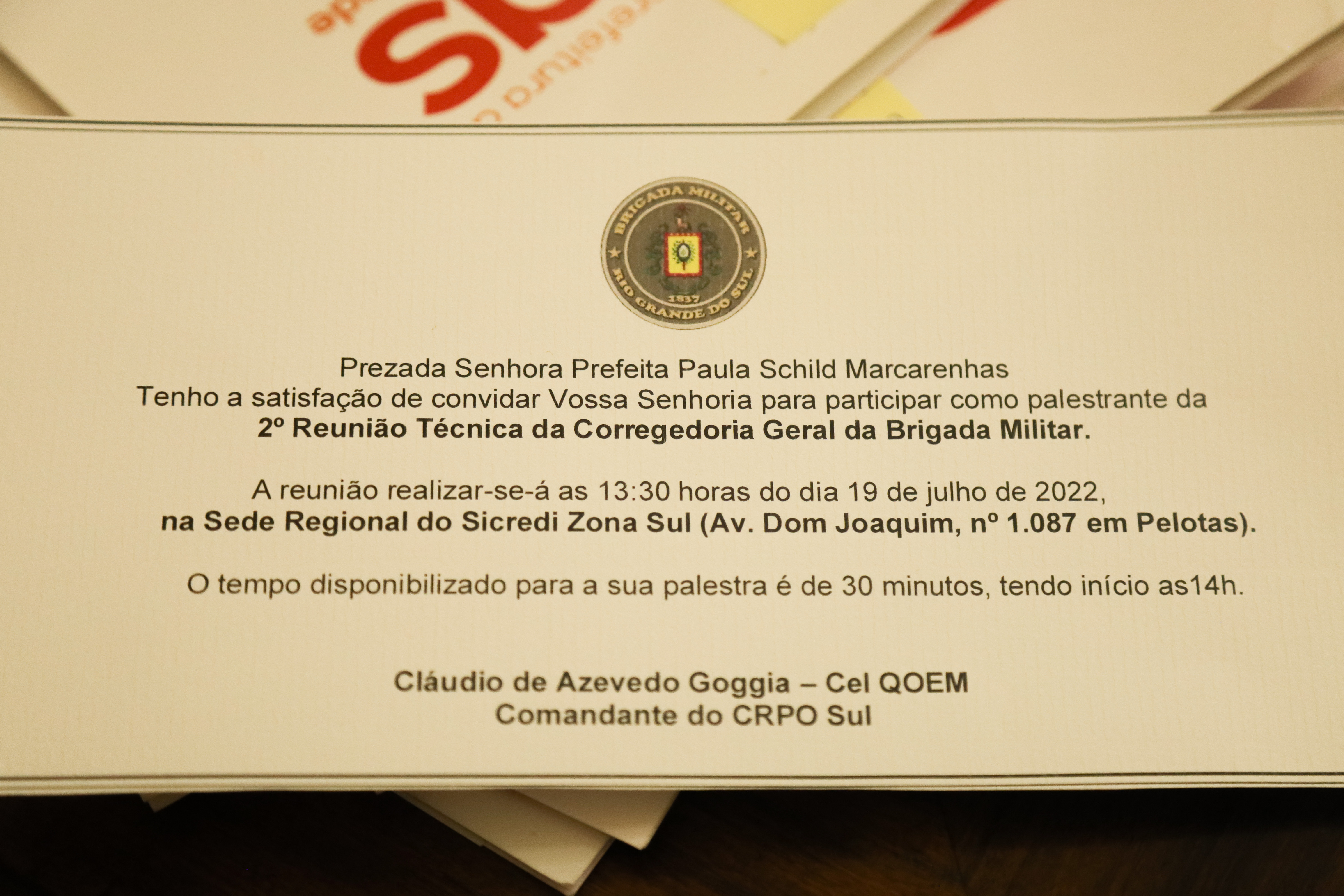 A prefeita de Pelotas irá palestrar na  2ª Reunião Técnica da Corregedoria Geral da Brigada Militar, que acontece no dia 19 de julho