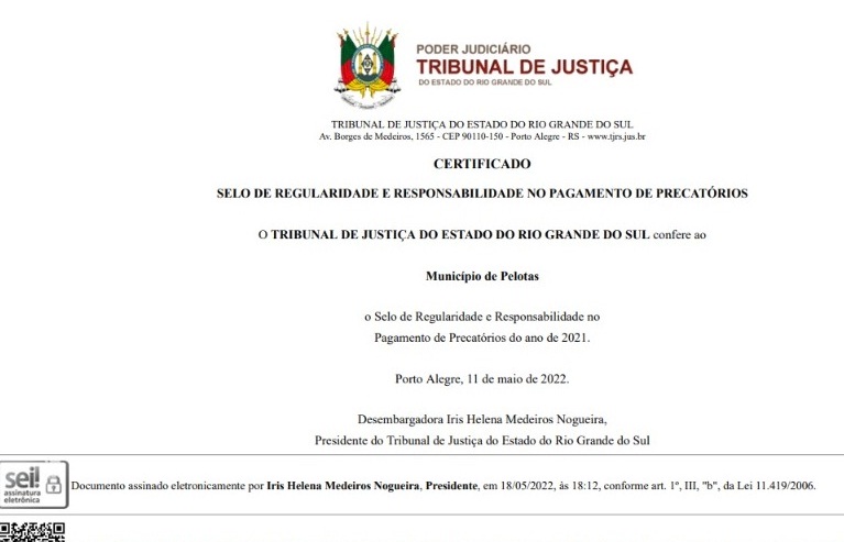 Judiciário concedeu ao Município mais um Selo de Regularidade e Responsabilidade no pagamento de precatórios