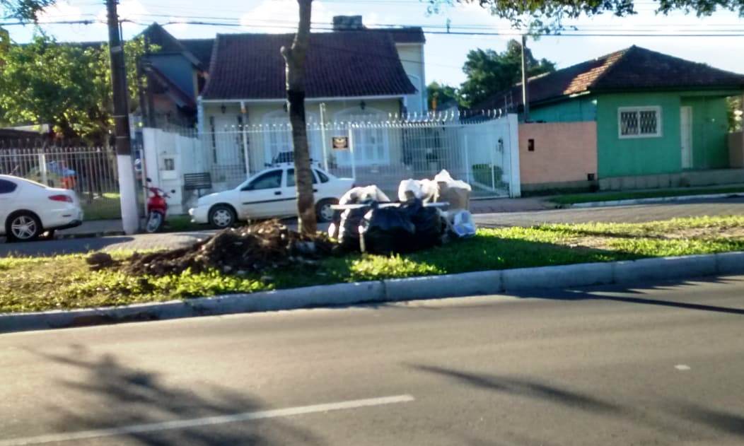 Canteiros da avenida Domingos de Almeida receberam lixo, logo após o trabalho das equipes da limpeza ser finalizado