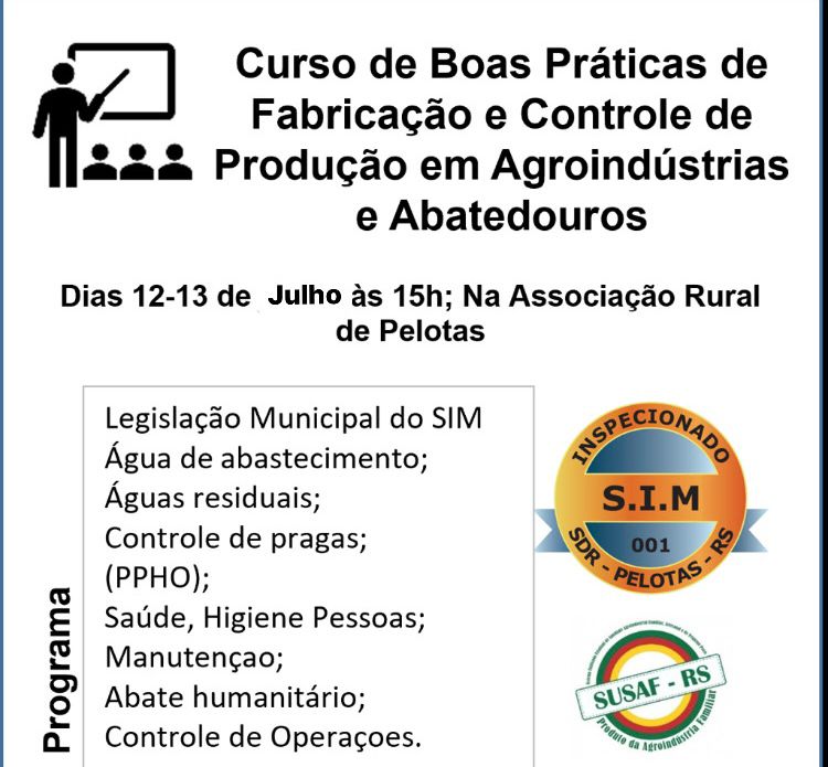 Programação é destinada à equipe técnica do Serviço de Inspeção Municipal (SIM) e a proprietários de frigoríficos, abatedouros e agroindústrias