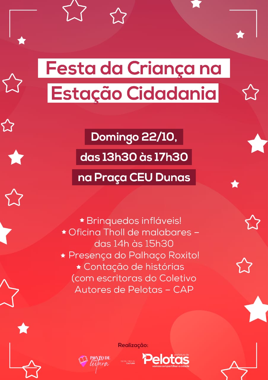No domingo (22), Festa da Criança na Estação Cidadania contará com oficinas, contação de histórias e brinquedos infláveis