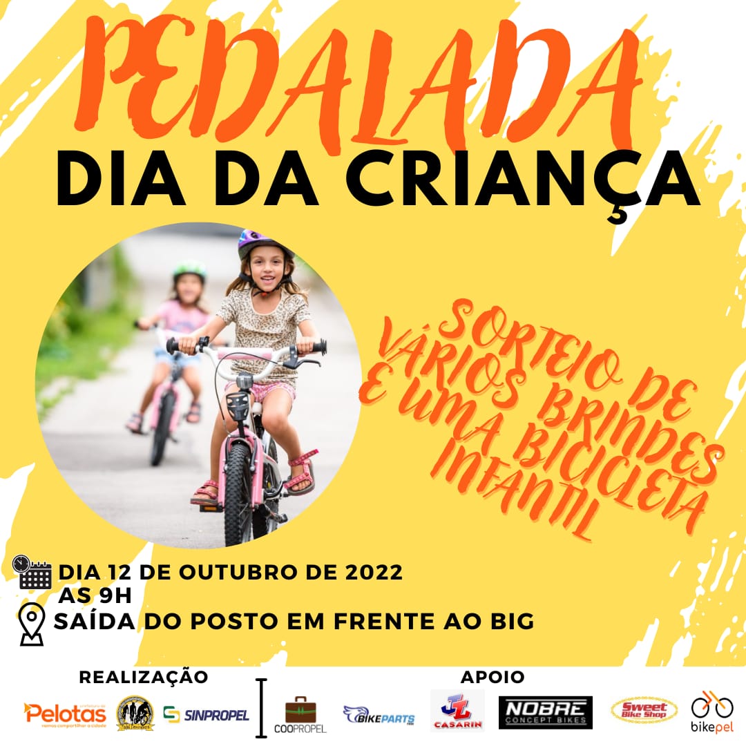 Dia 12, criançada é esperada no passeio ciclístico de oito quilômetros. Haverá sorteio de brindes e de uma bicicleta infantil