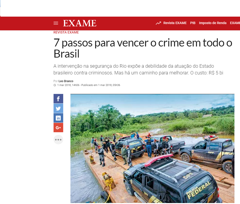 Política de segurança do município foi citada na revista Exame